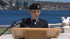 The military read a statement from the family of Capt. Jenn Casey, who was killed in the Canadian Forces Snowbirds crash on Sunday, which asked people to "cherish the memories that you have of her." | CBC News