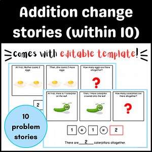 Addition Stories Within 10 | Teaching Slides   Editable Template