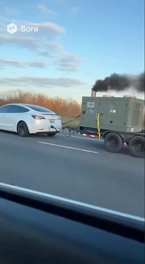 Tesla pulling a generator?! 🚗 #sora2