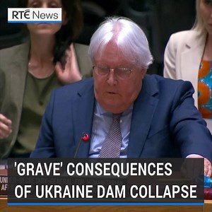 2.2K views · 27 reactions | About 42,000 people are at risk from flooding in Russian- and Ukrainian-controlled areas along the Dnipro River after a dam collapsed, as the UN aid chief warned of 'grave and far-reaching consequences' | Read more: https://rte.ie/b/1387780 | RTÉ News | Facebook