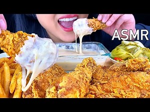 ASMR Popeyes Cheesy Spicy Fried Chicken (White Cheese) Crunchy Eating Sounds NO TALKING | ASMR Phan