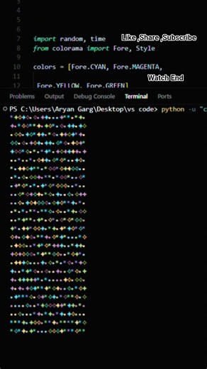 45/100—Python Code(Glowing Particle Rain(Terminal))#codequest.#coding #python #cursor #ytshorts