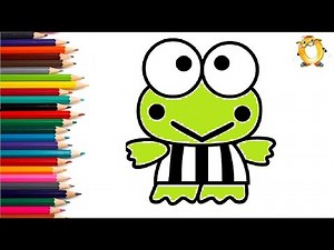 How to draw a keroppi. Coloring page/Drawing and painting for kids. Learn colors.