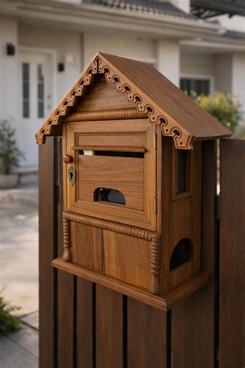 Teak Wood Mailbox – Handmade Wooden Mailbox for Front Door, Rustic Vintage Wall Mounted Mailbox - Etsy