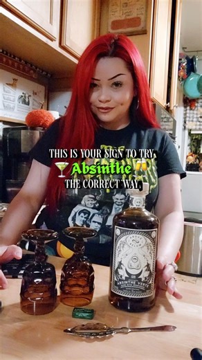 Trying @aasb.distillery Absinthe Verte the traditional way 🍸 It was very good and very strong 🤣🥂 Thank you for gifting me this bottle #asabovesobelowdistillery ✨️ • #aasbdistillery #Absinthe #absintheverte #drinks #halloweendrink | Sydney Nicole Addams