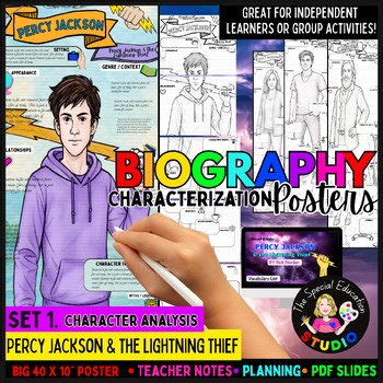 Percy Jackson and the lightning thief novel study Biography Activity poster book