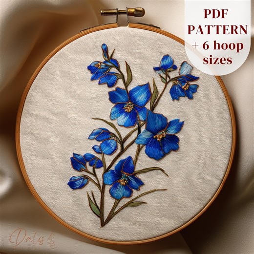 July Birth Flower Larkspur Embroidery Pattern - Minimal Floral PDF Design, Beginner Friendly - Etsy