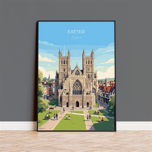 Exeter Cathedral Travel Print, Exeter Devon Wall Art, Historic England City Poster, Gothic Architecture Illustration, UK Decor, Exeter Gift - Etsy UK
