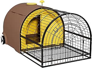 ZZMJY Plastic Rabbit Hutch Bunny Cage House Small Pet Home with Wire Netting Floor,Run Wheels,Plastic Tray (Brown 48" L x 27" W x 23" H)