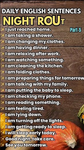 Night Routine Sentences for Daily English Practice Part-5 #spokenenglish #dailyenglishsentences