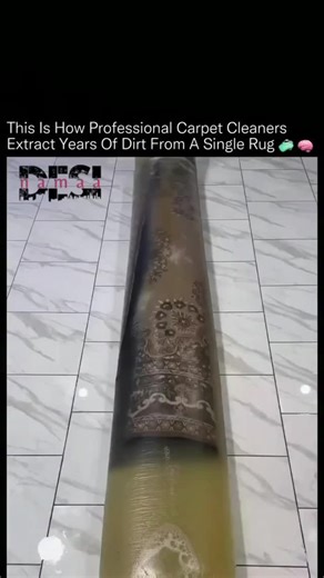 Desi Namaa on Instagram: "That dark water isn't dye, it's years of embedded dirt, skin oils, and microscopic debris being forcefully pulled out in real time.💦🧠 The process starts by sealing the rug into a controlled wash system, allowing detergents and water to fully penetrate the fibers. High-pressure rinses loosen contaminants trapped deep inside the weave, while industrial extraction machines pull everything out evenly without damaging the pattern or backing. Rotary scrubbers distribute pre