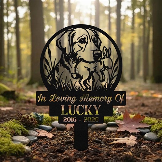 Personalized Hunting Pet Memorial Metal Sign, Rabbit Design Grave Marker
