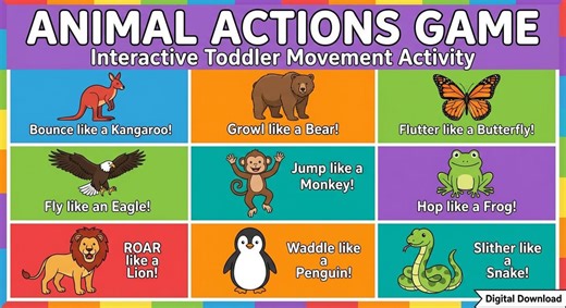 Animal Actions Game – Interactive Toddler Movement Activity (digital Download) - Etsy