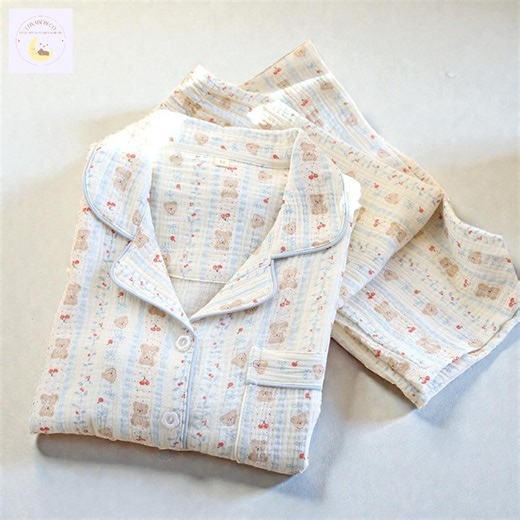 Cherry Bear Button up PJ Set | Cozy Sleepwear for Women | Cotton Pyjamas | Gift Ready - Etsy