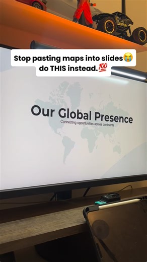 This is how storytellers use maps🗺️❤️ Comment “map” and i’ll send you the svg file and the ppt (open the file in PowerPoint version above 2019 or Microsoft 365) These map-style presentations can literally help you get a raise. Let me show you how. First, drop an SVG onto a blank slide and align it right to the center. Then duplicate the slide and shrink the world map a bit. Now right-click the map and convert it to shapes. After that, select your country and zoom it in by increasing its size. N