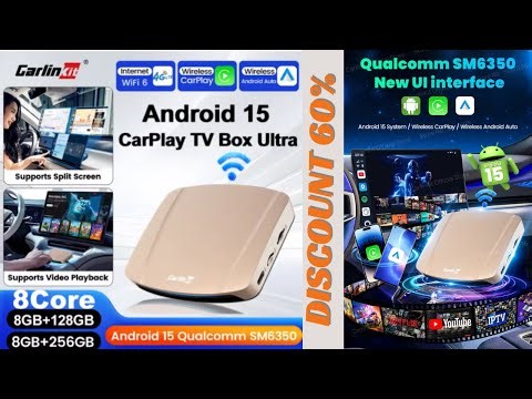 8G+256G/128G CarlinKit CarPlay Ai Box Android 15 Ultra WiFi6 Wireless Android Auto Adapter