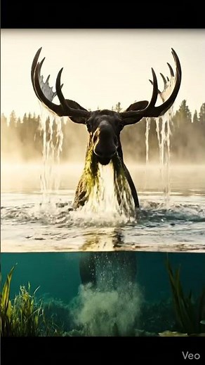 Bull Moose Submerges for Food | Satisfying Physics