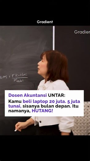 Gradient | App Belajar Kuliah No 1 on Instagram: "Laptop 20 juta cuma banyar 5 juta, itu namanya ngutang yaa😅 Btw ini tuh cuplikan kelas Pengantar Akuntansi di Gradient loh! Pengen nonton lengkapnya? Gabung Gradient seakarang. Klik link di bio👆"