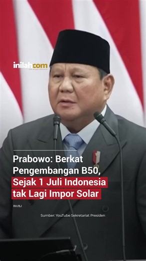 Presiden Prabowo Subianto menegaskan Indonesia mulai mewujudkan swasembada energi. Dalam pidato kenegaraan di Kompleks Parlemen, Jakarta, Jumat, 14 Agustus 2026, Prabowo menyebut Indonesia kini mampu memproduksi solar berbasis B50 dari kelapa sawit. Mulai 1 Juli 2026, Indonesia disebut tidak lagi mengimpor solar dari luar negeri. Kebijakan ini diklaim menghemat devisa sekitar Rp170 triliun atau 9,5 miliar dolar AS. - Selengkapnya kunjungi website dengan klik link di bio atau download aplikasi di