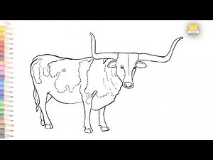 Longhorn Cow outline drawing 01 II How to draw A Longhorn Cow step by step II #artjanag