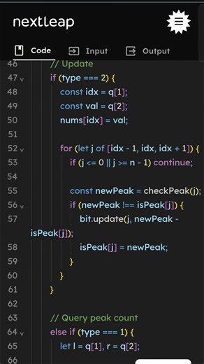 Peaks in Array Problem | Range Queries + Updates | Fenwick Tree / BIT | JavaScript Coding Interview