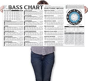Bass Scales Modes Chart of Pentatonic | Blues | Harmonic Minor | Melodic Minor & Diatonic Mode, Basses Guitar Wall Poster for Beginners Adult or Kid