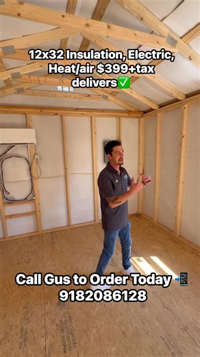 ⭐️12x32 FULLY LOADED⭐️-$399 down to order Insulation electrical heat/air all included ‼️✅ Total cost $11,330 tax 💰 $399 tax monthly Options include: Insulation 🔥 Electric ⚡️ Heat/air ❄️ No credit check everyone is approved ✅ ☎️ Call Gus today to order 📱9182086128 Free delivery 200 miles from Sallisaw, Ok 📍 | On The Line Portable Buildings