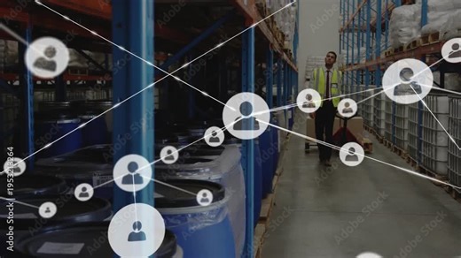 Warehouse worker moving pallet jack in aisle, causing growing network map obscuring worker tracking