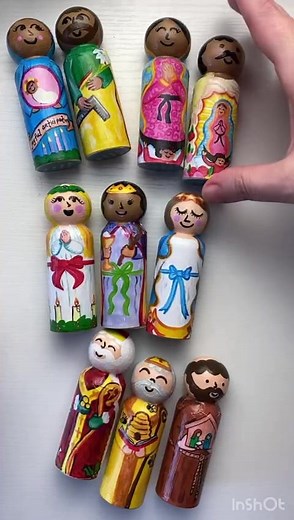 My printable Advent Saint peg doll wraps are now available in the Catholic Icing shop and I wanted to show you how easy these are to decoupage! Also, they are so beautiful and totally look painted when they’re finished! 💜🎨💜 This is me putting together Our Lady of Guadalupe, and I just love the colors on this one! ✨💙🌹 You can download your set here today- 20% off for just a few more days!!! 🔥🔥🔥 https://shop.catholicicing.com/product/peg-dolls-advent-saints/ | Catholic Icing
