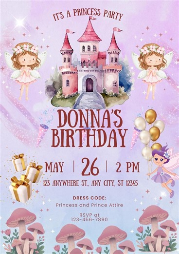Fairy Princess Birthday Invitation: Pink Castle Party Invite (digital Download) - Etsy
