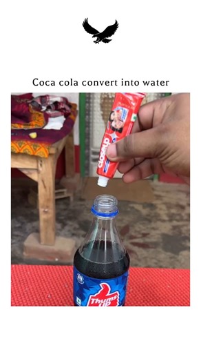 house of info 💫 on Instagram: "The video showing Coca-Cola converting into clear water is usually a visual experiment or illusion rather than a real chemical transformation. In most cases, the process involves filtration, adsorption, or simple replacement, not actual conversion. Coca-Cola contains water, sugar, caramel color, carbon dioxide, and acids. When the drink is passed through materials like activated charcoal, cotton, sand, or filters, the dark caramel color and some impurities get tra