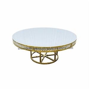 [Hot Item] Wedding Round White Glass Top Crystal Inside Gold Stainless Steel Dining Table
