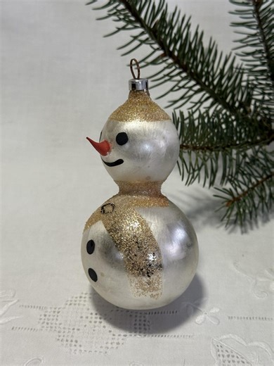 Vintage Glass Snowman Ornament 12cm | Frosted Effect Blown Glass Czechoslovak Christmas Decorations - Etsy