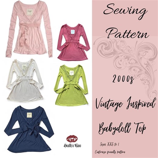 2000s Vintage Babydoll Sewing Pattern Size XXS-L Intermediate/beginner Friendly Instant Download Adobe Only - Etsy