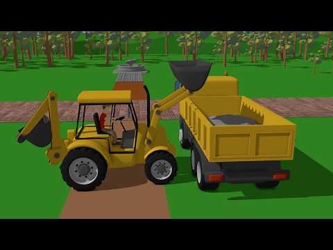 Red Tractor and Yellow Charger - Construction of the lift | Vehicles for Babies & Kids - Koparka