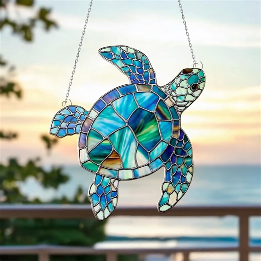 Sea Turtle Acrylic Window Hanging – Faux Stained Glass Style Suncatcher Ornament, Ocean Turtle Window Decor, Coastal Sun Catcher - Etsy