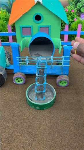 Mini Tractor Cement Pouring Into Well Mold 🚜 | Satisfying DIY Construction #shorts