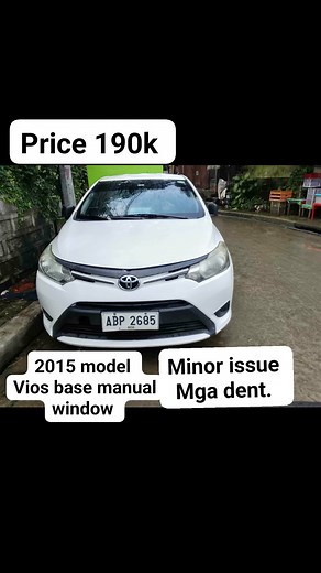13K views · 330 reactions | 2015 model Vios base Manual window Naka rehistro Malamig aircon Good running condition Minor dent Sakay kanalang Location Quezon city Philcoa Call 09617477028 | Jayson Vlog | Facebook
