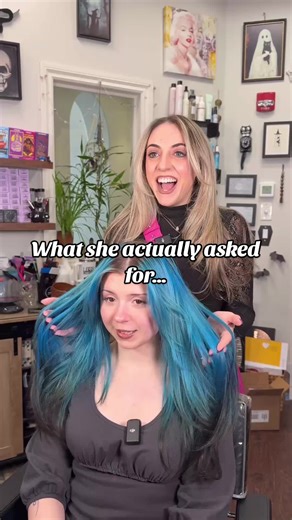 VIVID BLUE TO CUSTOM GREEN GRADIENT TRANSFORMATION💚🩵💙 Kat has been blue for so long and looking for a change!! I’m obsessed with this custom color and cut she drew out - how talented is she?? Here’s part 1 of our consultation - follow & save to see part 2 and her full reaction 👀 🎥 @unapologetically.social #hairstylistassistant #longislandhairstylist #bangs #hairconsultation #vividhaircolor @Danger Jones @framar