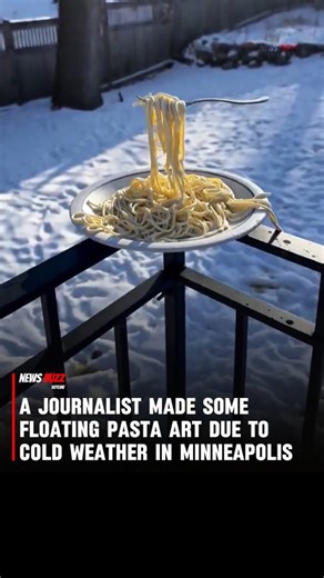 News Buzz Hotline on Instagram: "In Minneapolis, extreme winter cold has gone viral—not for a journalist’s art project, but a fun weather demonstration. Temperatures dropped to about –21 °F (–29 °C) with wind chills near –45 °F, so cold that hot spaghetti or noodles on a fork froze stiff in mid-air when left outside, creating a striking gravity-defying image people shared on social media. Meteorologist Jennifer McDermed posted the “pasta experiment” to show how severe the cold snap is, illustrat
