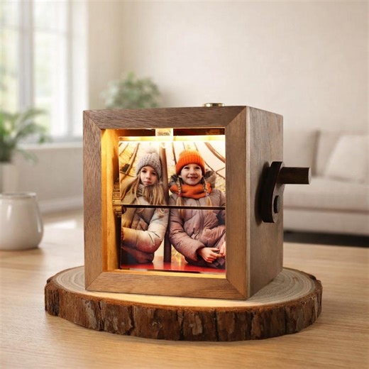 Personalized Photo Flipbox Animation | Hand-cranked Walnut Wood Memory Album With LED Light - Etsy