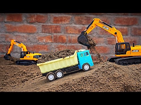 Toy JCB Excavator Sand Loading | Mini Tractor Trailer Carrying Sand Construction Video