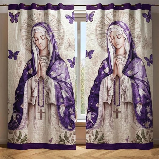 Virgin Mary Curtains, Catholic Prayer Window Drapes, Christian Religious Decor, Purple Faith Curtain Panels, Spiritual Home Decor - Etsy Canada