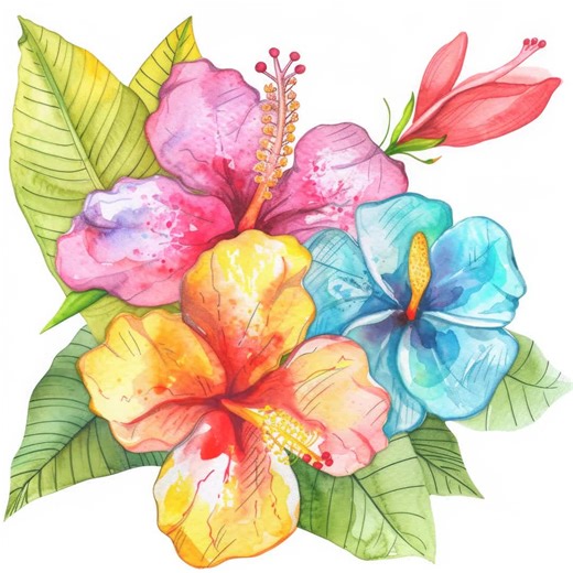 Hawaiian Clip Art: Watercolor Luau, Summer Clipart Bundle - Tropical Flowers, Digital Download, JPG - Etsy Canada
