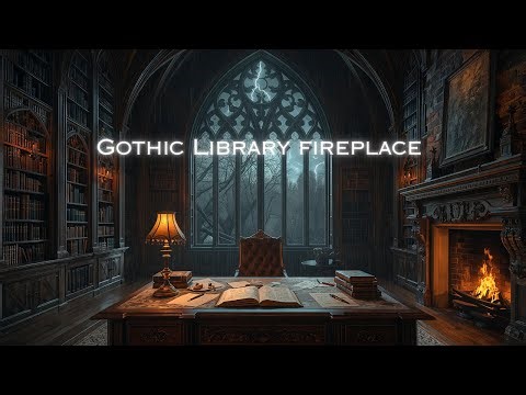 Gothic Library Ambience with Fireplace, Rain & Thunder | 2 Hours Cozy Study Sounds
