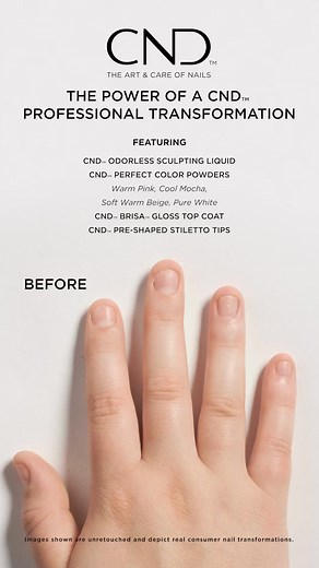 3.8K views · 20 reactions | Experience the power of a CND Transformation. From bitten nails to long and strong, nail professionals can sculpt, shape, and extend nails to perfection with the CND Liquid & Powder system. #CNDifference. Visit the link in our bio to find a #CNDDistributor or #CNDSalon near you and ask for #CND | CND - Creative Nail Design | Facebook