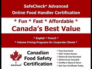 SafeCheck Food Handler Course - Online - Canada's Best Value - Include Exam and Free Retakes