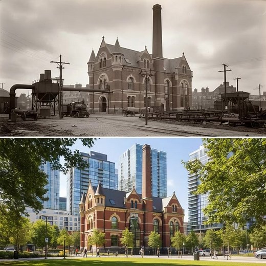 A testament to Victorian ingenuity in public health, this grand pumping station once supplied vital water to a growing city. Its impressive architecture continues to stand tall, a monument to essential infrastructure. 💧⚙️ #VictorianEngineering #WaterWorks #IndustrialHeritage #ThenAndNow #UrbanHistory | Memoryglitz