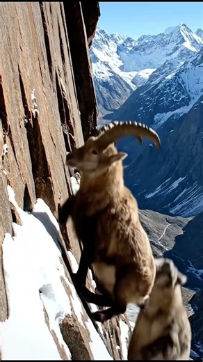 Gravity? Never heard of it. 🐐🏔️😱| #shorts #snowleopard #ibex #mountain #chase #wildlife #vertigo