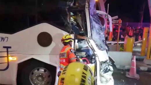Driver killed and 41 students injured as university buses collide at toll booth